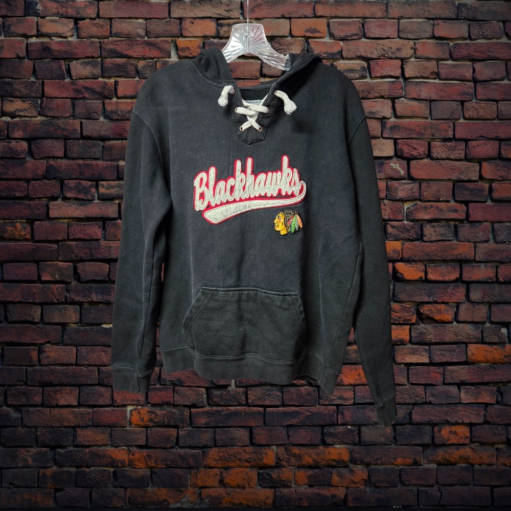 Old Time Hockey Chicago Blackhawks Lace-Up Hoodie Womens XL NHL‎ Newbury